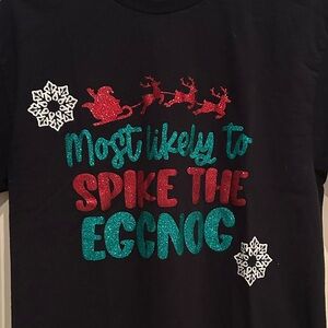 Unisex size medium GILDAN size medium Festive Black  T-Shirt with Holiday Print